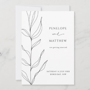 Line Art Foliage Leaf Save the Date Einladung