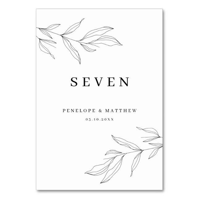 Line Art Foliage Leaf Tischnummer (Vorderseite)