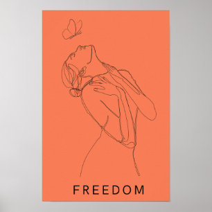 Line Art Frau Schmetterling Lachs Poster