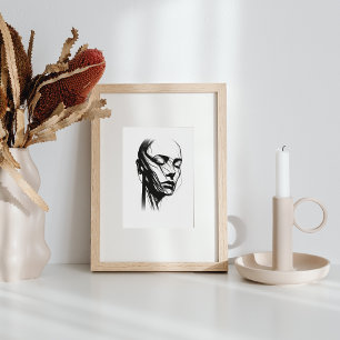 Line Art Frauen Abstrakt Schwarz und Weiß Poster