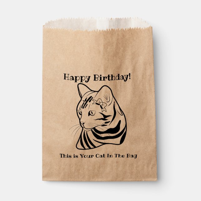 LIne Art Funny Cat 2 in der Tasche Personalisiert Geschenktütchen (Vorderseite)