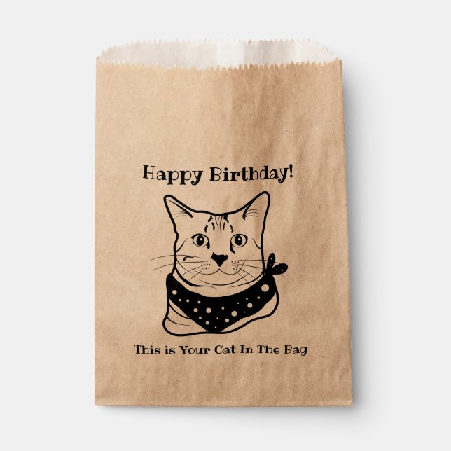 LIne Art Funny Cat 3 in der Tasche Personalisiert Geschenktütchen (Vorderseite)