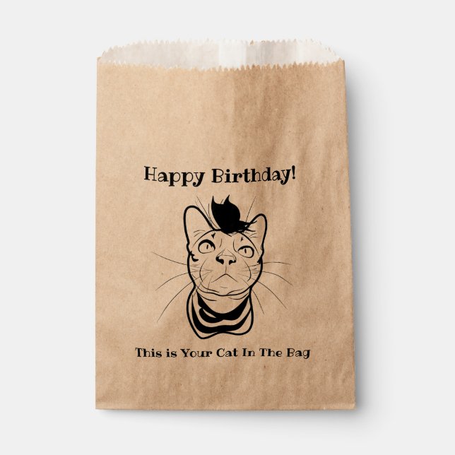 LIne Art Funny Cat In der Tasche Personalisiert Geschenktütchen (Vorderseite)