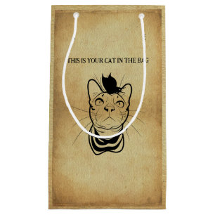 LIne Art Funny Cat In der Tasche Personalisiert Kleine Geschenktüte