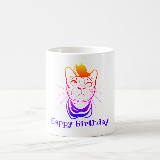 LIne Art Funny Cat Personalisiert Kaffeetasse (Mittel)