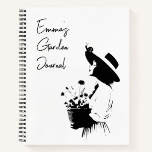 Line Art Girl mit benutzerdefinierten Blume Notizbuch