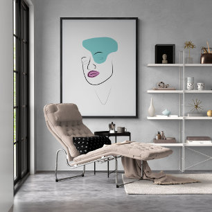 Line Art Girl mit minimalistischer abstrakter Ober Poster