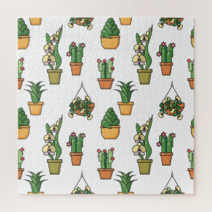Line Art Houseplant: Vintag nahtlos Puzzle