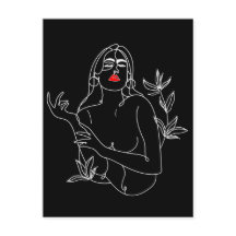 Line Art illustriert. Frau in Schwarz-Weiß