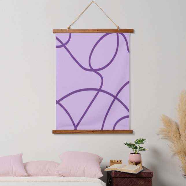 Line Art in Lila Wandteppich Mit Holzrahmen (Schlafzimmer)
