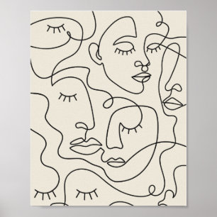 Line Art Many Faces Poster