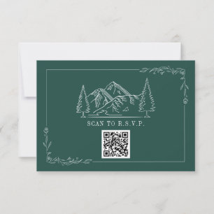 Line Art Mountains Emerald QR Code Hochzeit RSVP