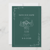 Line Art Mountains Emerald Wedding