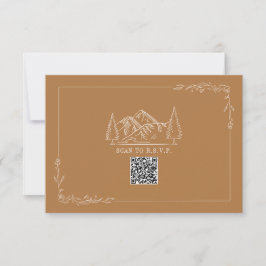 Line Art Mountains Goldenrod QR Code Wedding RSVP Karte