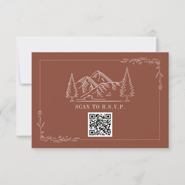 Line Art Mountains Terracotta QR Code Wedding RSVP (Vorderseite)