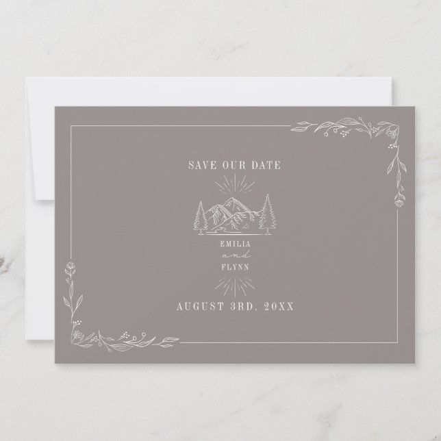 Line Art Mountains Wedding Amethyst Save The Date (Vorderseite)