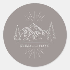 Line Art Mountains Wedding Amethyst Wedding Runder Aufkleber