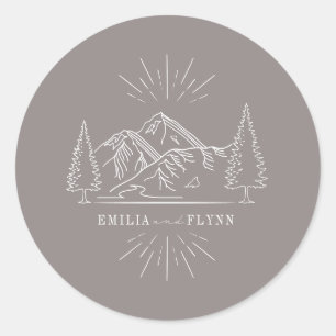 Line Art Mountains Wedding Amethyst Wedding Runder Aufkleber
