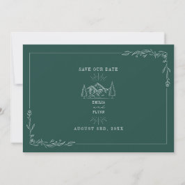 Line Art Mountains Wedding Emerald Save the Date