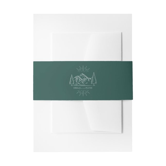 Line Art Mountains Wedding Emerald Wedding Einladungsbanderole (Vorderseite Beispiel)