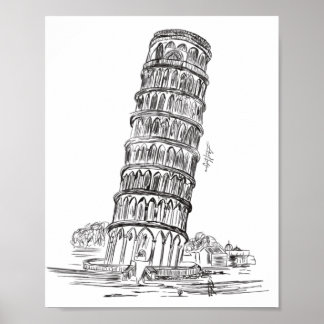 Line art of Pisa Tower , Italien Art Poster