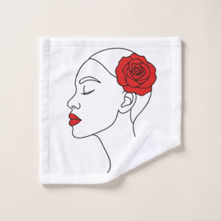 Line Art Porträt einer Frau mit Rote Rose Handtuch Badhandtuch Set
