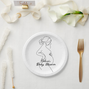 Line Art Pregnancy Silhouette Kinderdusche Pappteller