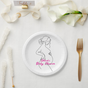 Line Art Pregnancy Silhouette Kinderdusche Pappteller