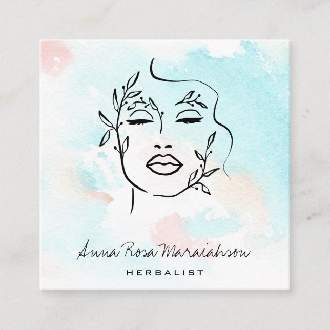 *~* Line Art QR Botanische Frauengrün Quadratische Visitenkarte (Vorderseite)