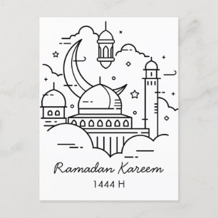 Line Art Ramadan Kareem - EID Mubarak Postcard Einladungspostkarte