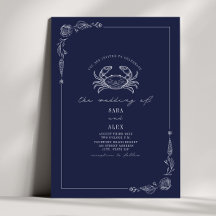 Line Art Rustic Navy Blue Crab Beach Hochzeit
