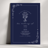 Line Art Rustic Navy Blue Lobster Beach Hochzeit