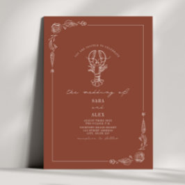Line Art Rustic Terracotta Lobster Beach Hochzeit Einladung