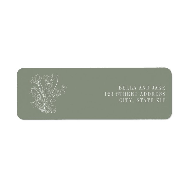 Line Art Sage Green Floral Wedding Label (Vorne)