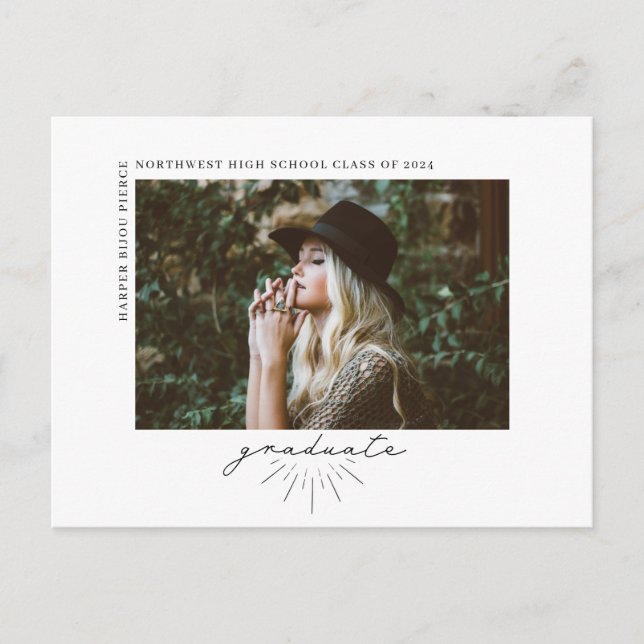 Line Art Script Abschluss Horizontal Foto Announ Postkarte (Vorderseite)