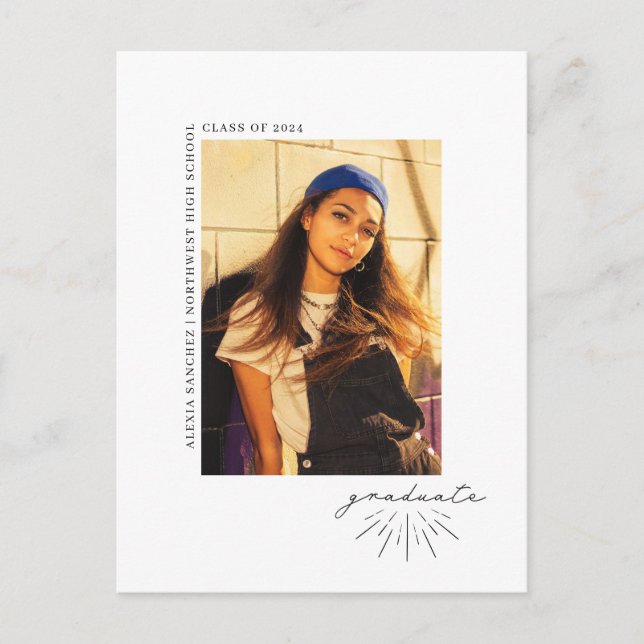 Line Art Script Graduation Party Foto Postkarte (Vorderseite)