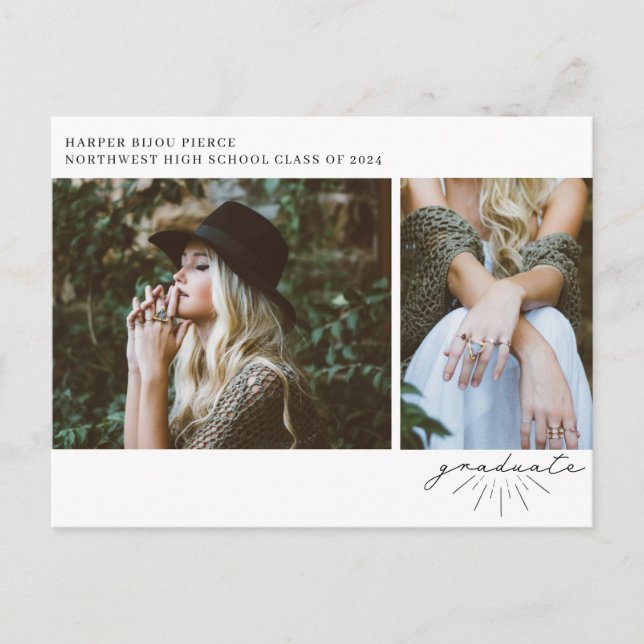 Line Art Script Graduation Party Foto Postkarte (Vorderseite)