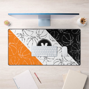 Line-Art-Sportmuster Schwarz Orange Basketball Schreibtischunterlage
