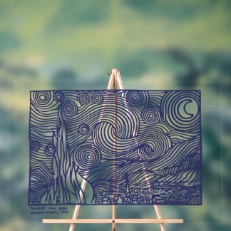 Line Art Starry Night Stretched Canvas Print Acrylschild