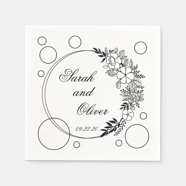 Line Art Wedding Floral Serviette (Vorderseite)