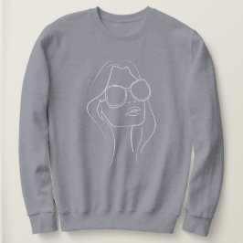Line Art Woman's Face Gray Sweatshirt