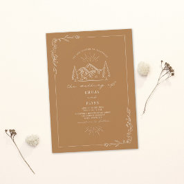 Line Art Woodland Mountain Goldenrod Hochzeit Einladung