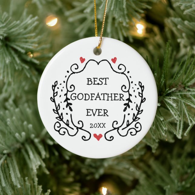 Line Art Wreath Personalisiert Bester Pate je Keramik Ornament (Baum)