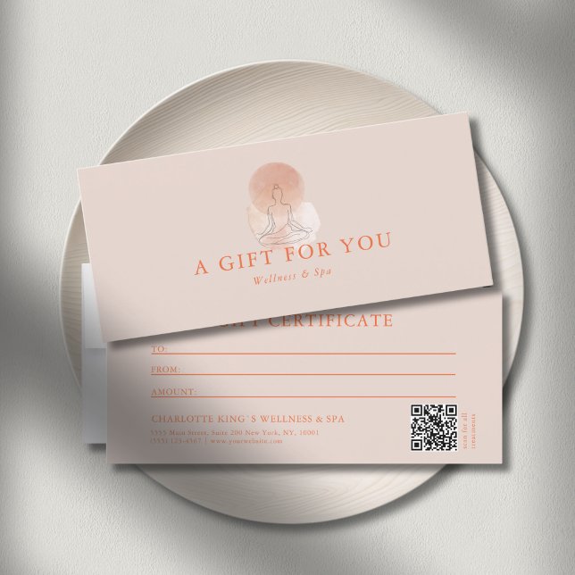 Line Art Yoga Frau QR-Code-Geschenkgutschein (Custom Minimal Line Art Woman Yoga Meditation QR Code Gift Certificate)