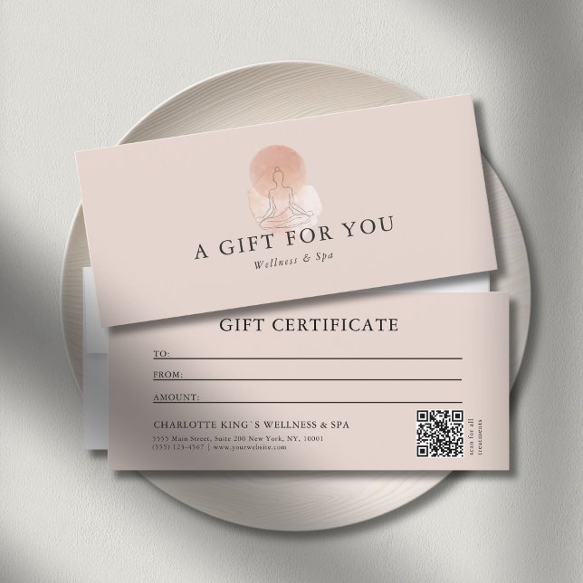Line Art Yoga Frau QR-Code-Geschenkgutschein (Custom Minimal Line Art Woman Yoga Meditation QR Code Gift Certificate)