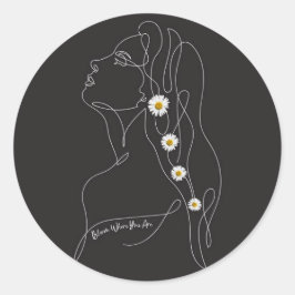 Line Art zeichn der Frau - Bloom, wo Sie sind Runder Aufkleber