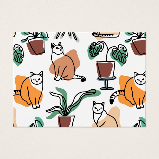 Line Art zeichnend Katzen und Blume (Vorderseite)