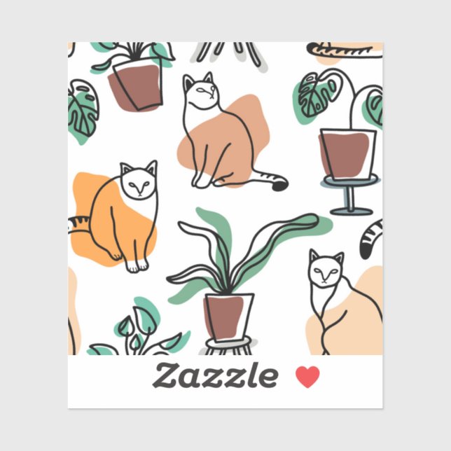 Line Art zeichnend Katzen und Blume Aufkleber (Blatt)
