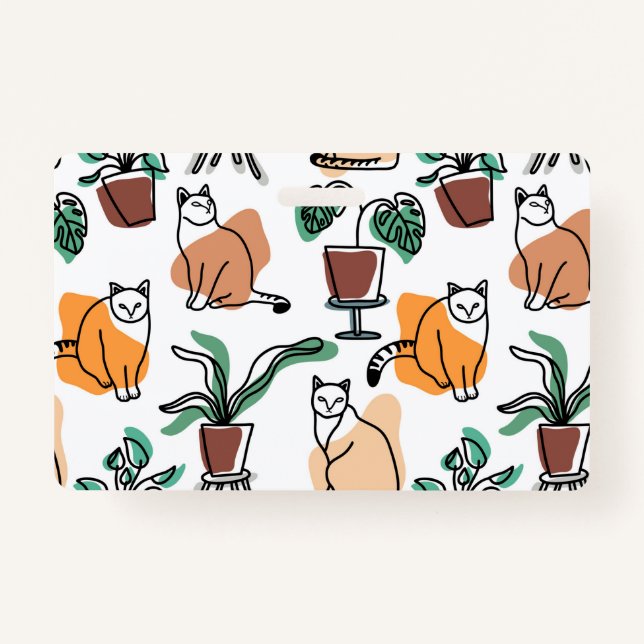 Line Art zeichnend Katzen und Blume Ausweis (Vorderseite)