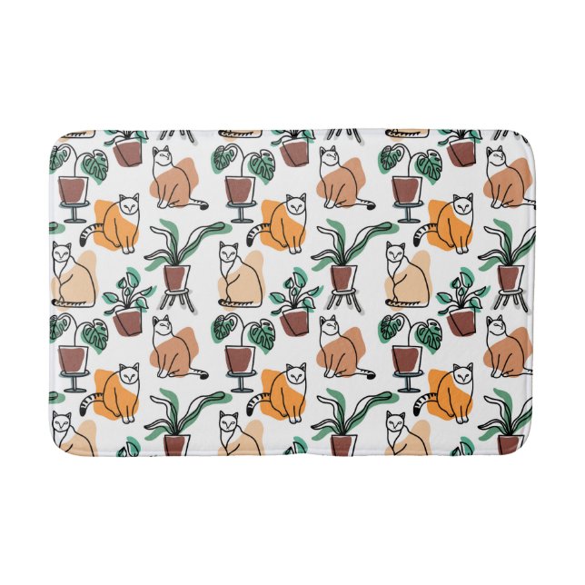 Line Art zeichnend Katzen und Blume Badematte (Vorderseite)